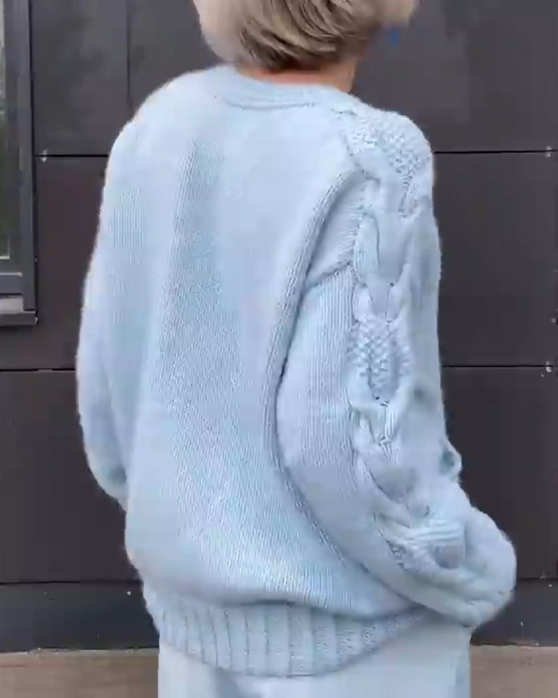 Lång Kofta Dam Kabelstickad Akryl Polyester-4