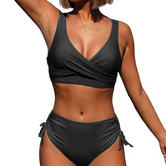 Dam Bikini Set med Djup V-hals och Hög Midja i Mjuk Polyester – Trendig och Bekväm för Strand och Pool 1