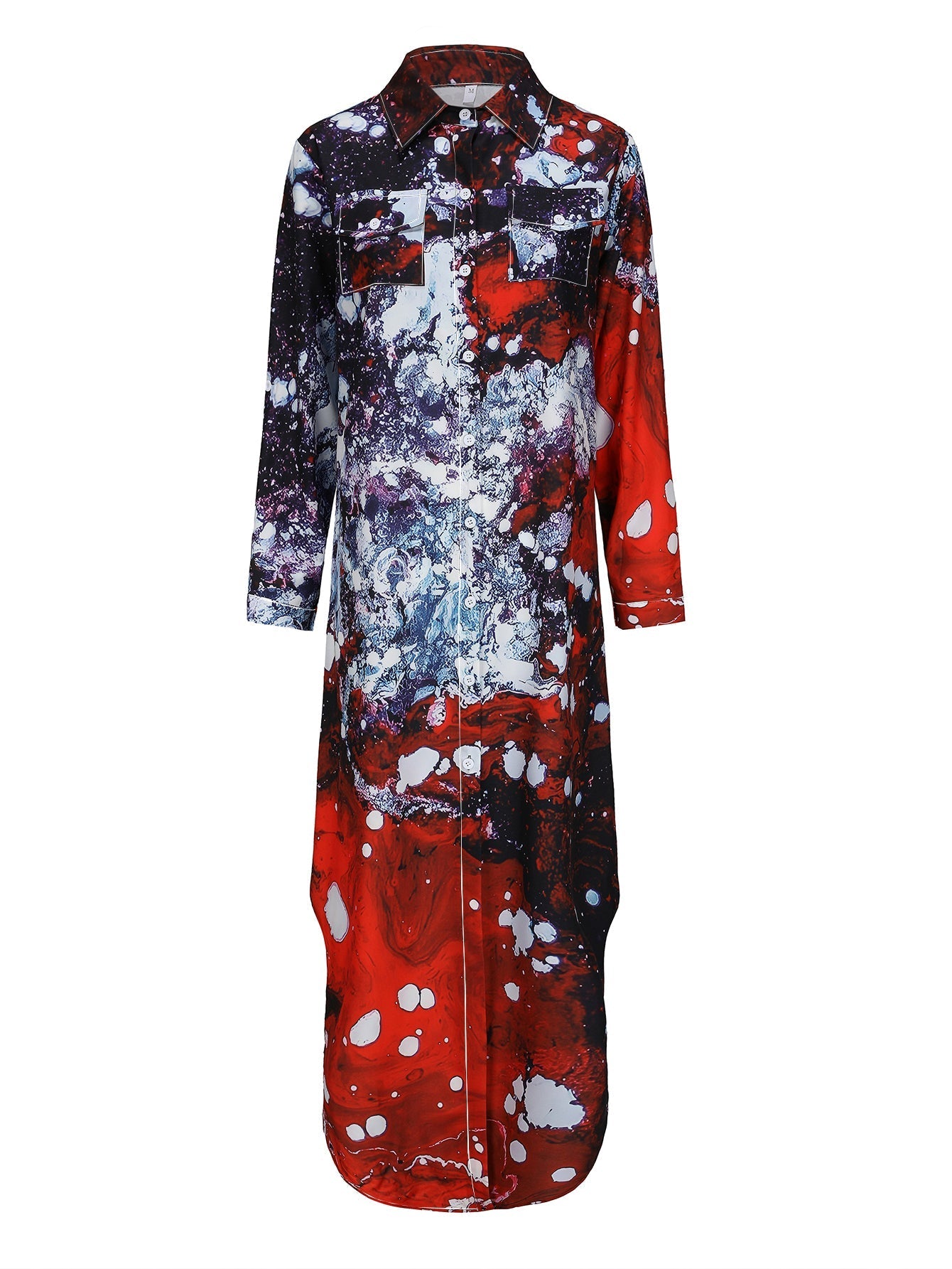 Damer Lång Skjorta Abstrakt Design Polyester Loose Fit-3