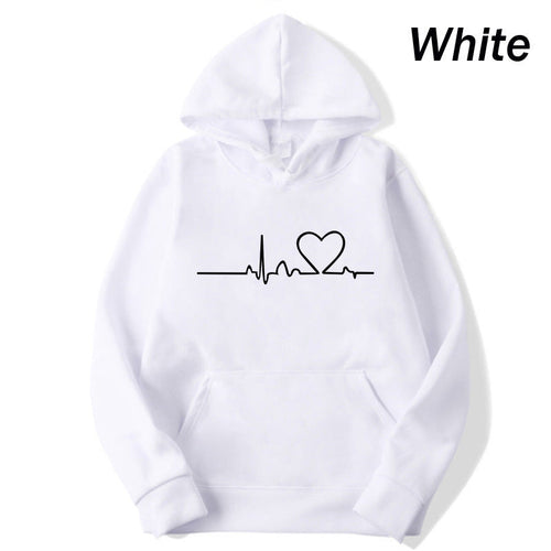 Dam Hoodie Hjärtslagstryck Polyester Avslappnad-1