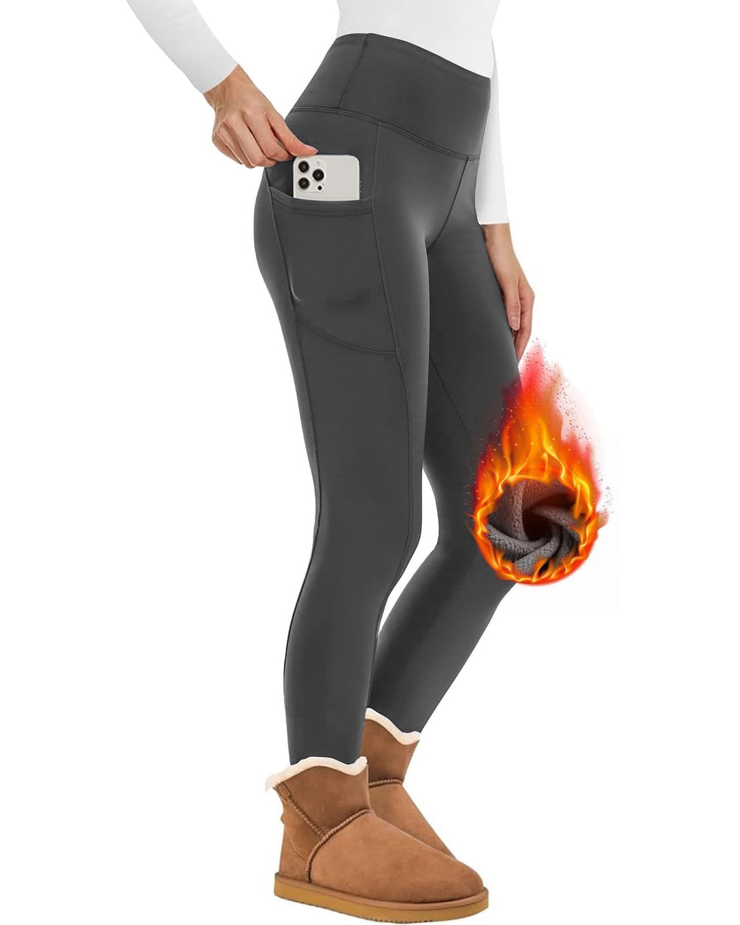 Dam Leggings Högmidjade Fleece Polyester och Lammull-2