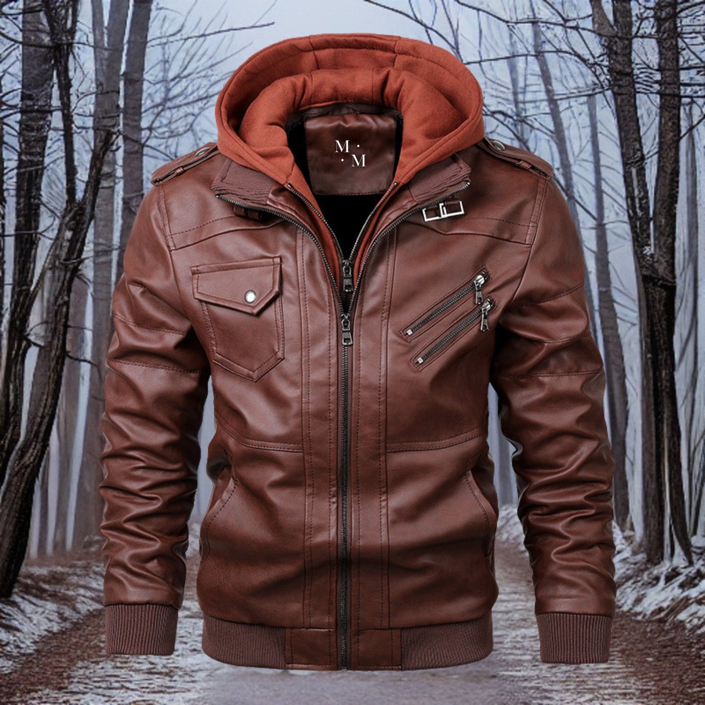 Variant image for Damjacka Skinnjacka Med Huva Klassisk Design Läder-1