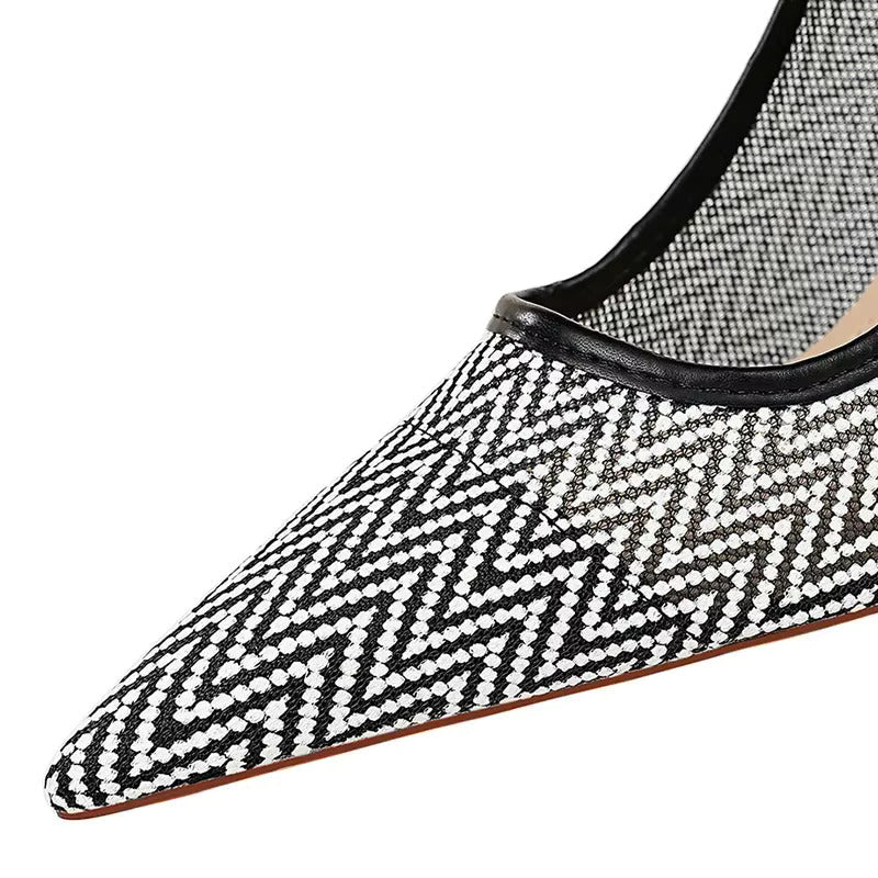 Dam Pumpskor Spetsig Tå Hög Klack Mesh-3