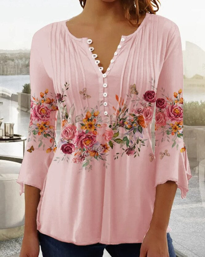 Variant image for Kvinnor Blommig Blus Broderad Lång Ärmar Andningsbart Material-8