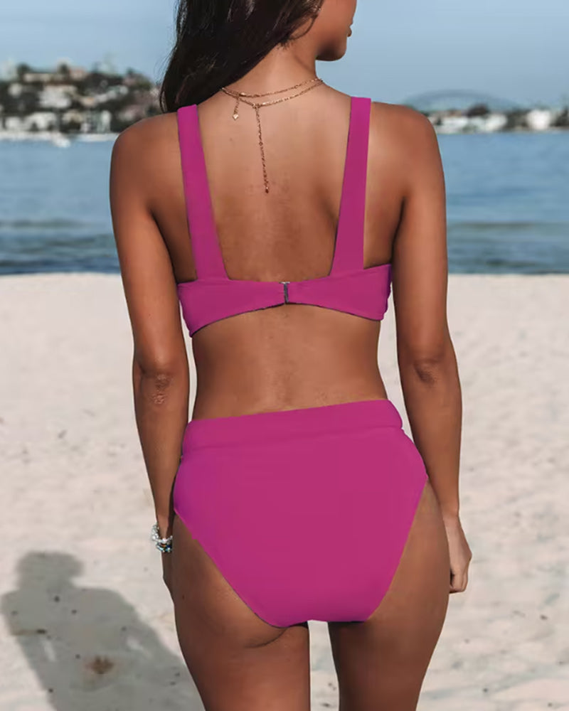 Dam Hög Midja Bikini V-Hals Chinlon Plus Size-5
