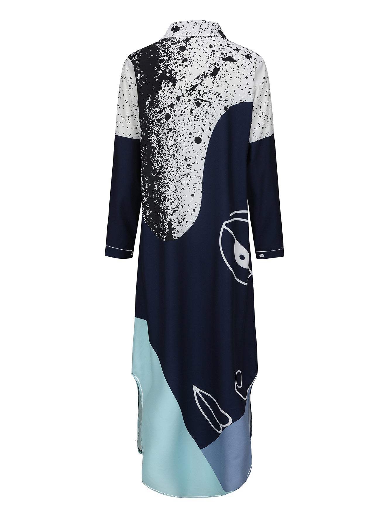 Damklänning Lång Ärmskjorta Midi Mönster Polyester-4