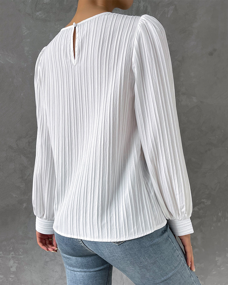 Dam Blus Rund Hals Polyester - Vit Blus Dam för Arbete och Fritid-4