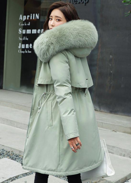 Dam Vinterparkas Medium Längd med Fleecefoder och Konstpäls-3