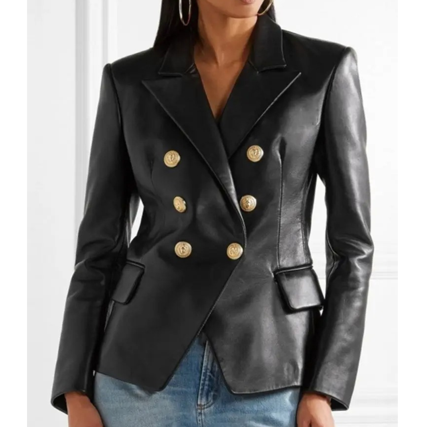 Kvinnor Blazer Dubbelt Bröst Skräddarsydd Polyester-4