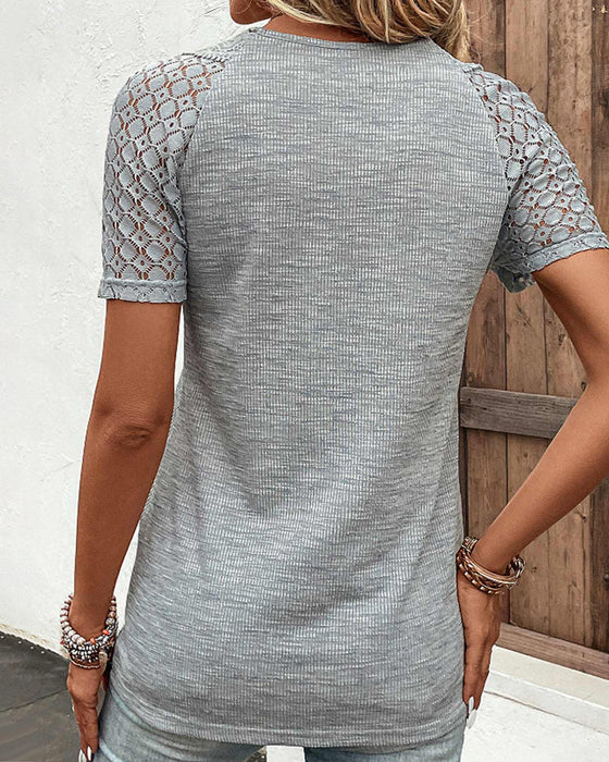 Kvinno Blus Kortärmad Spetsdetaljer Polyester Elastan-4