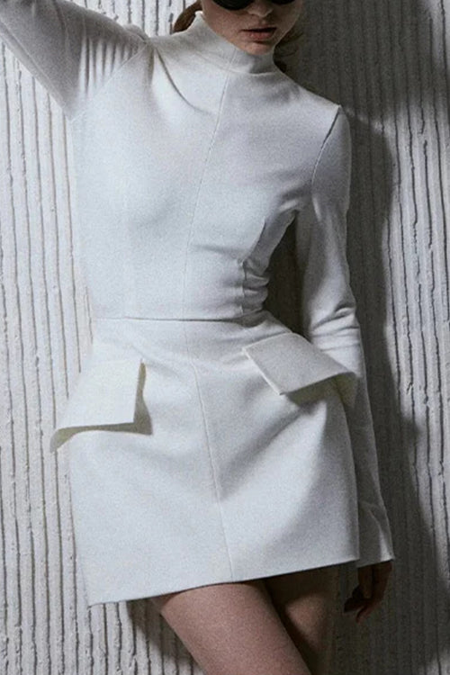 Kvinna Miniklänning Mockneck Långa Ärmar Bomull Polyester-4