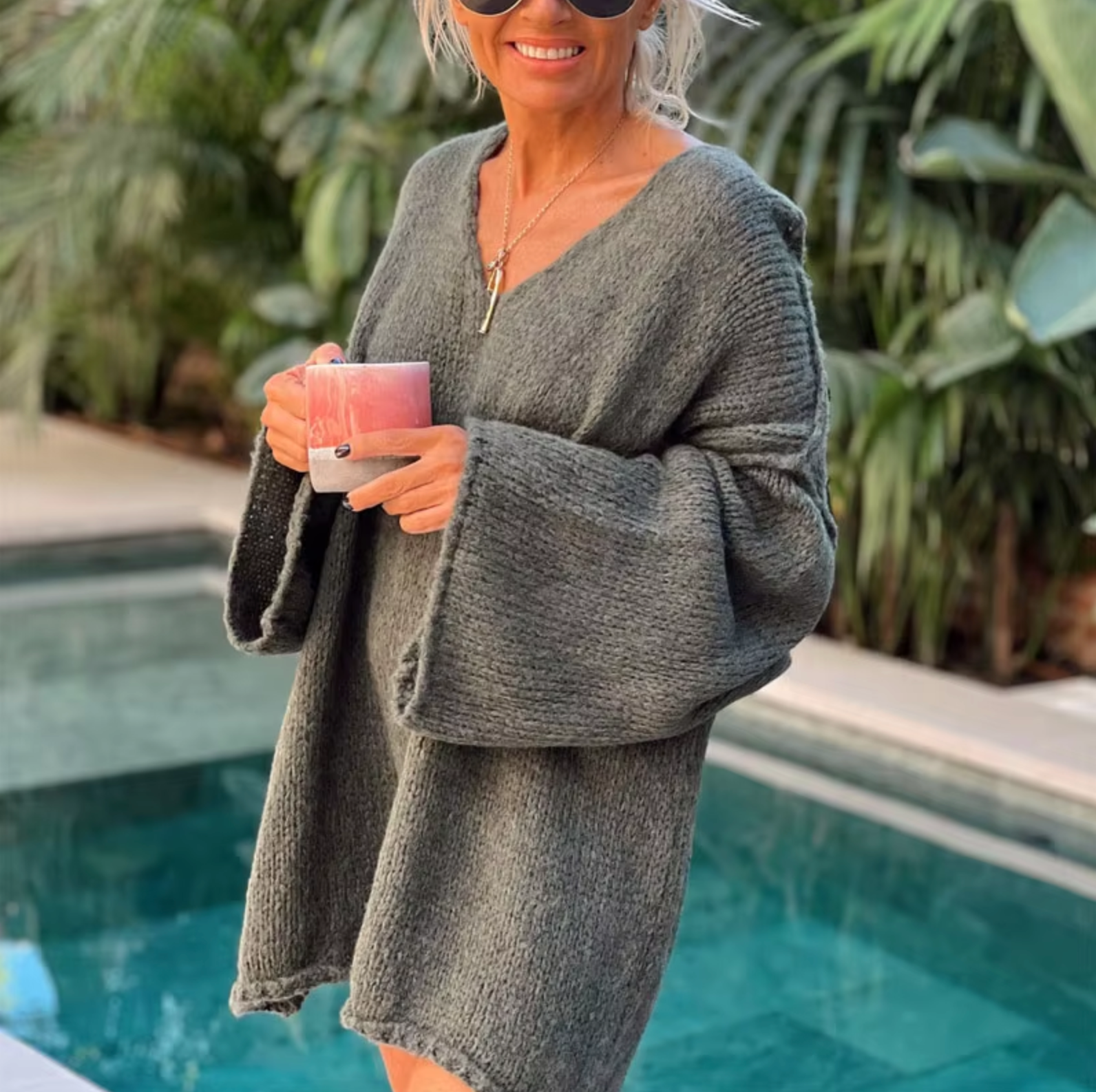 Variant image for Stickad Dam Tröja Lös V-ringning Akrylblandning-5