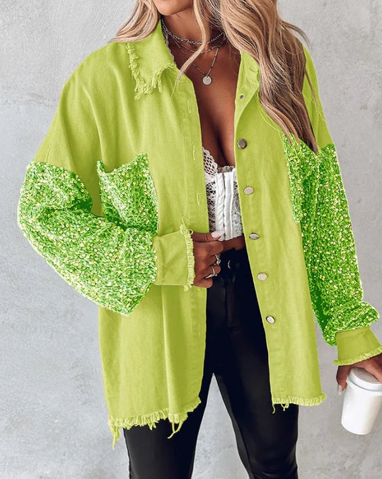 Elegant Damjacka med Långa Ärmar och Paljetter i Mjuk Polyester – Perfekt för Vardag och Fest 8