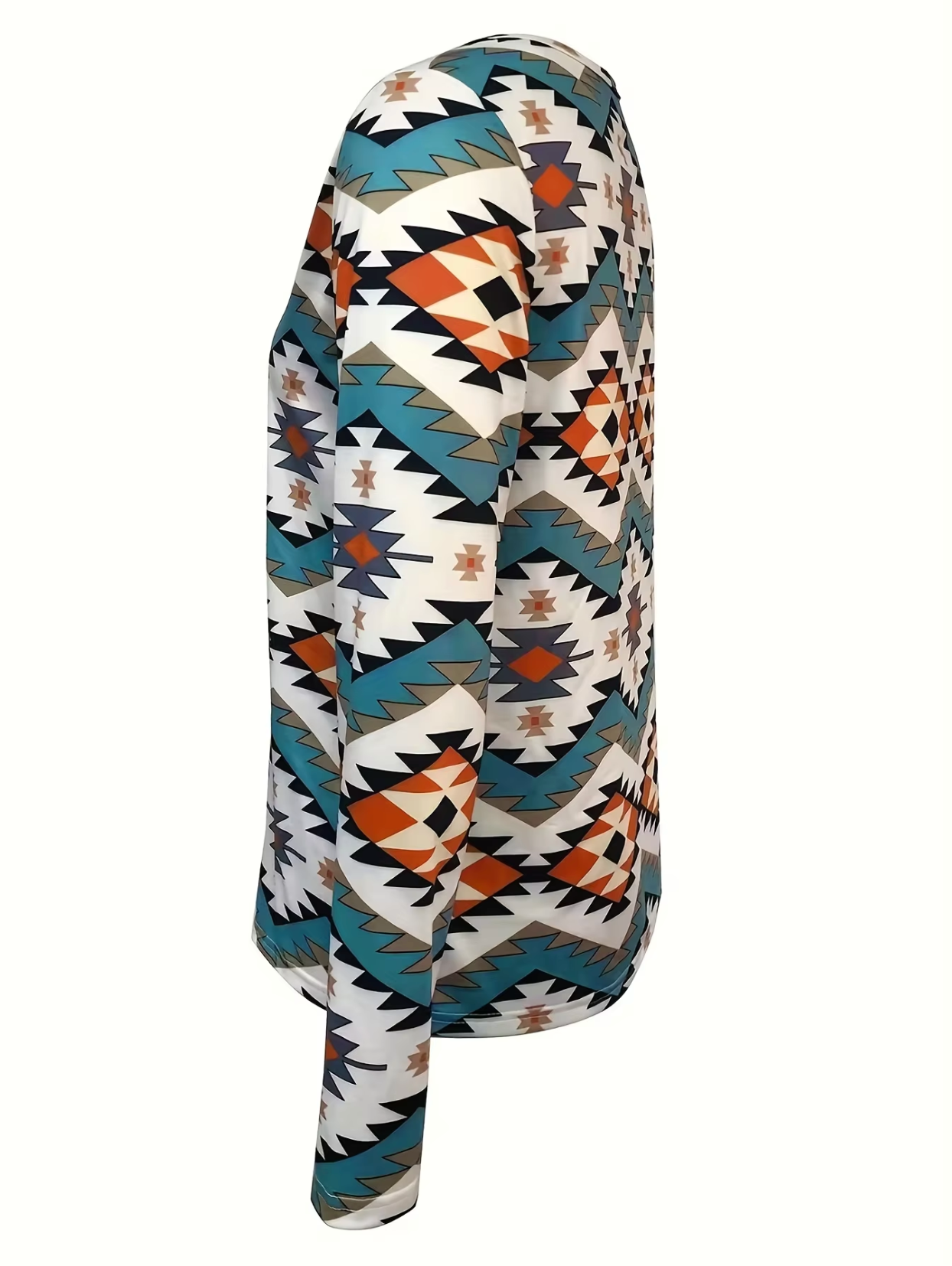 Dam Långärmad T-Shirt Geometriskt Tryck Bomull-4