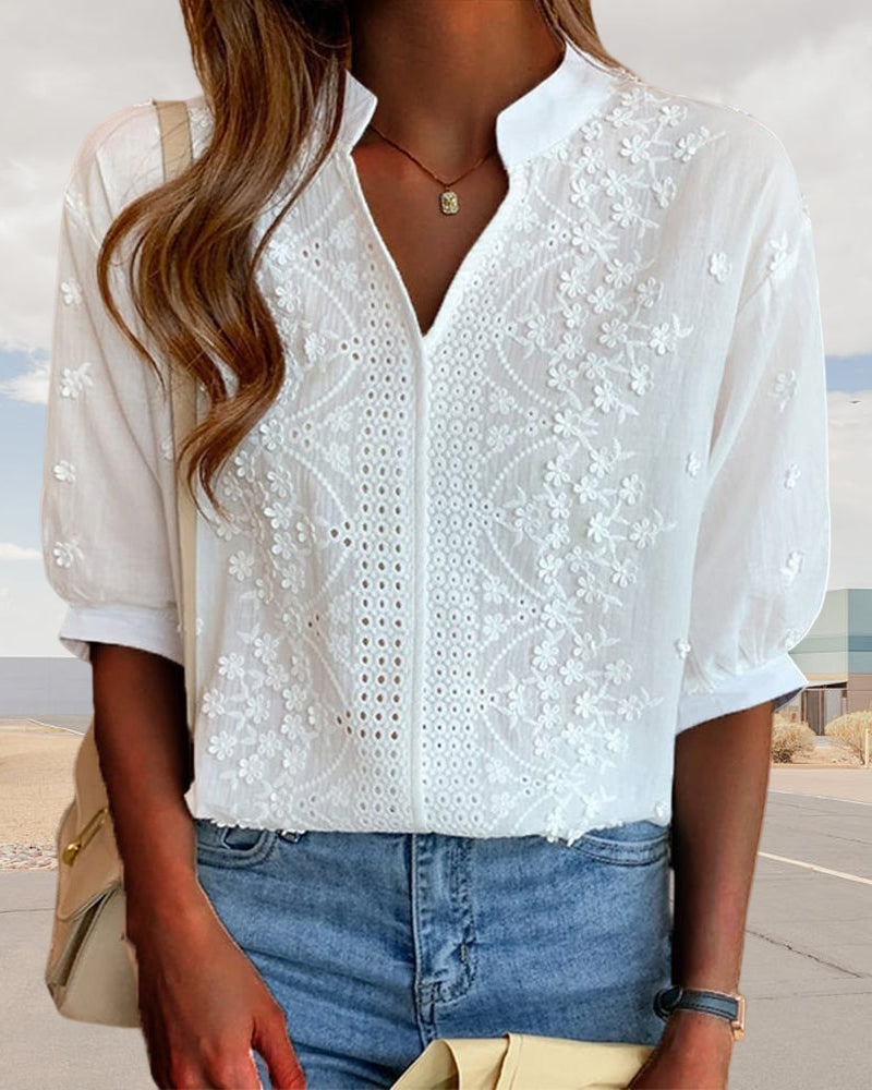 Dam Blus Puffärmar Vintage Stil Högkvalitativt Tyg 4