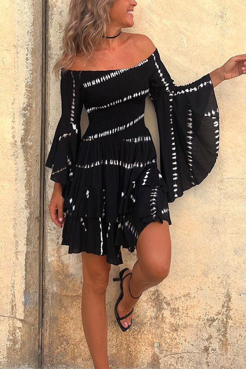 Dam Miniklänning Off Shoulder Tie Dye Bomull Polyester-2