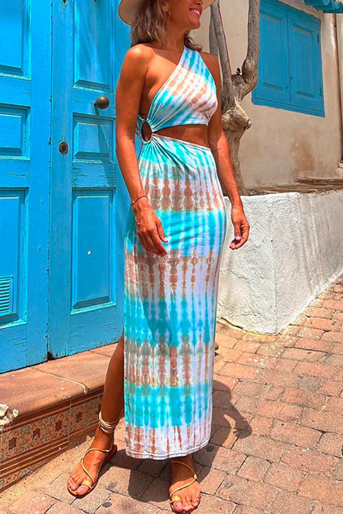Dam Maxiklänning Axellös Batik i Bomull och Polyester för Sommar-4