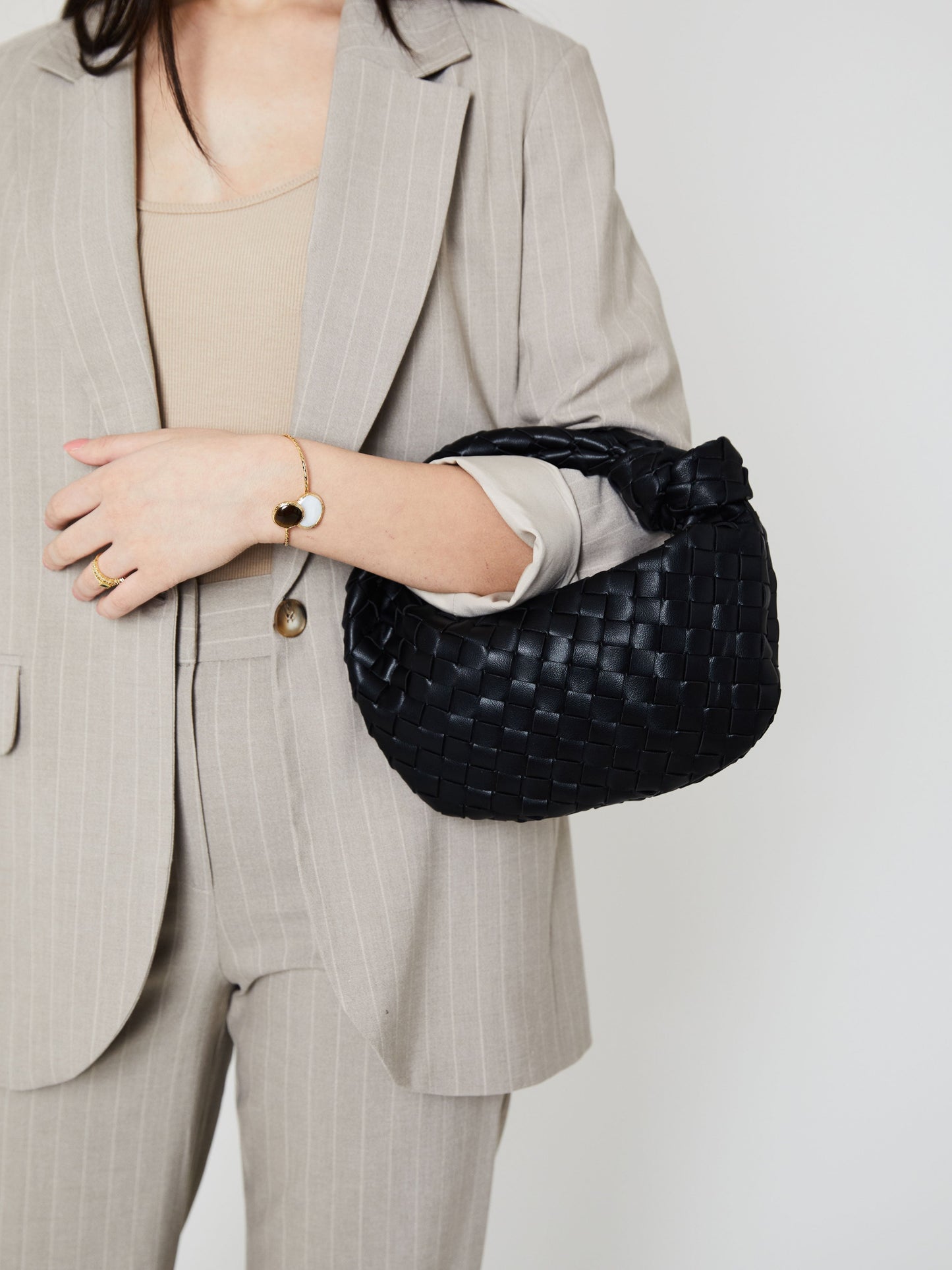 Dam Liten Handväska Rund Design Läder med Knutdetalj-2