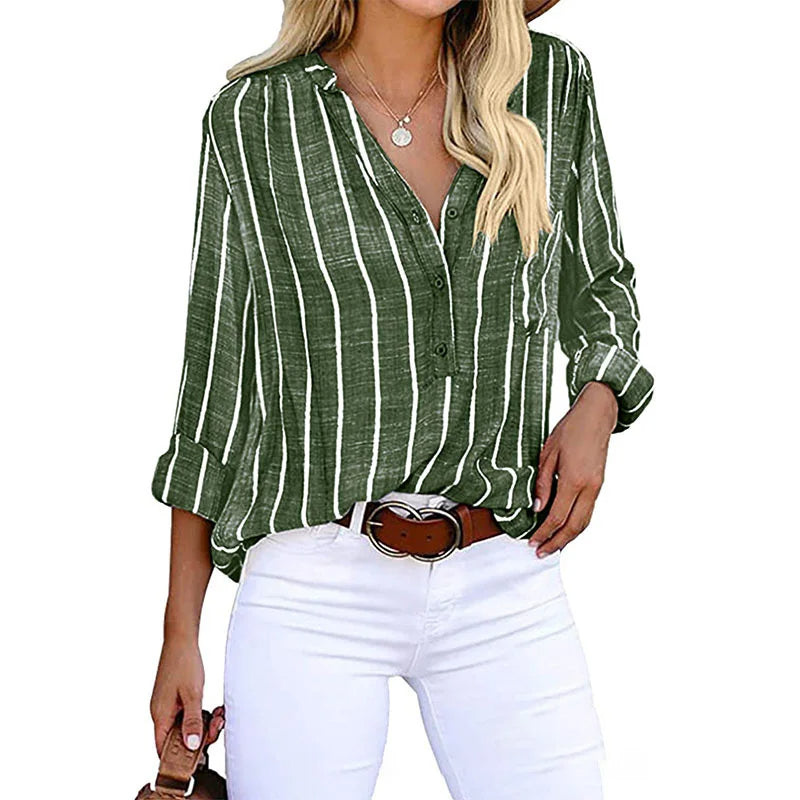 Dam Blus Vintage Randig 100% Bomull-3