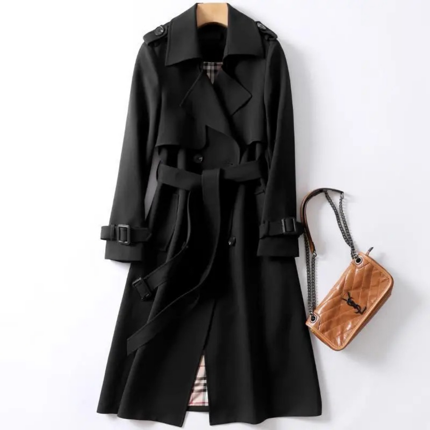 Dam Lång Trench Kappa med Spetsar Polyester-2