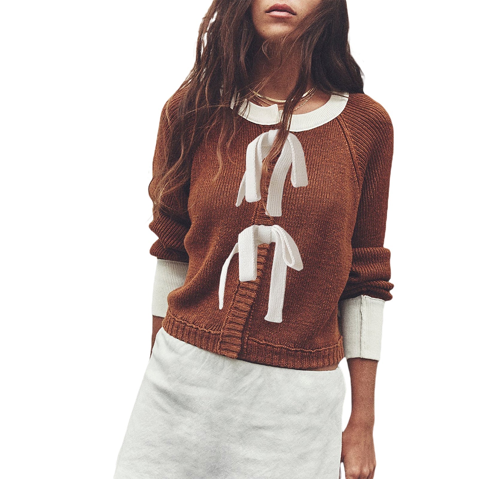 Variant image for Dam Kort Cardigan Tvåfärgad Akryl med Noddetalj-6