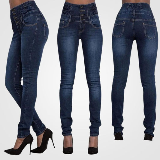 Dam Jeans Hög Midja Slim Fit Denim-1