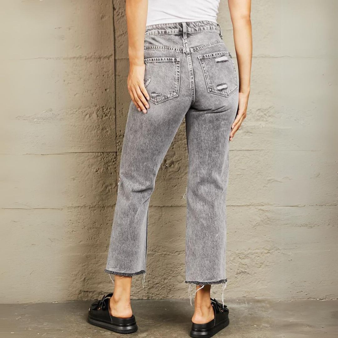Dam Jeans med Hög Midja, Raka Ben och Trendy Acidtvätt – 98% Bomull 4