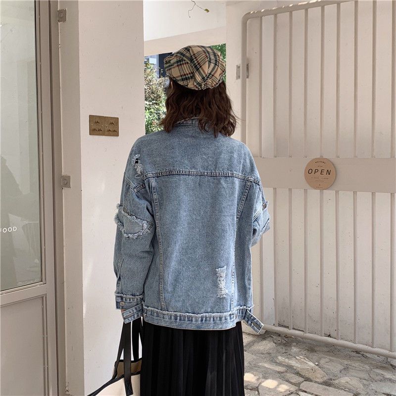 Dam Denimjacka Loose Fit Vintage Stil Bomull-4