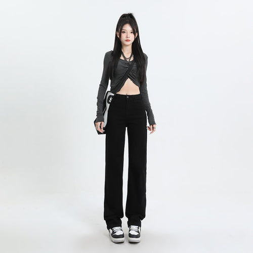 Snygga Byxor Dam Hög Midja Smal Passform Stretch Denim-1