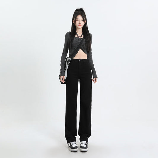 Snygga Byxor Dam Hög Midja Smal Passform Stretch Denim-1