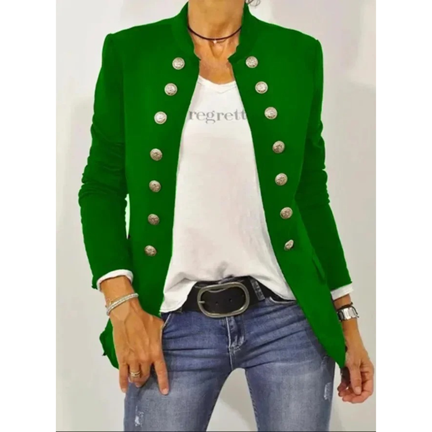Kvinna Blazer Klassisk Långärmad Högkvalitativt Tyg-4