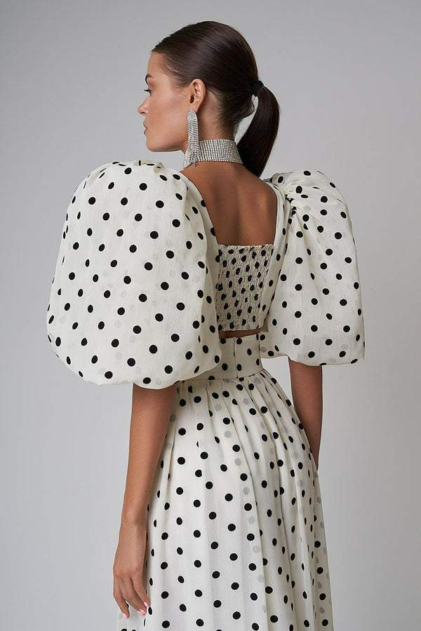 Högmidjad Polka Dot Kjol och Top Set för Dam - Stretchig Polyester, Perfekt för Sommarkläder 5
