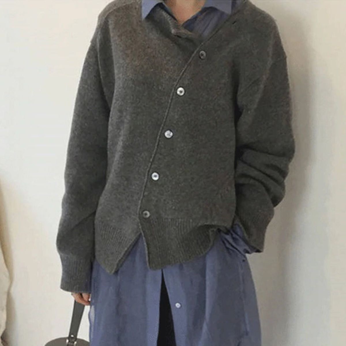 Dam Cardigan Asymmetrisk Knapptryck Kashmir-3