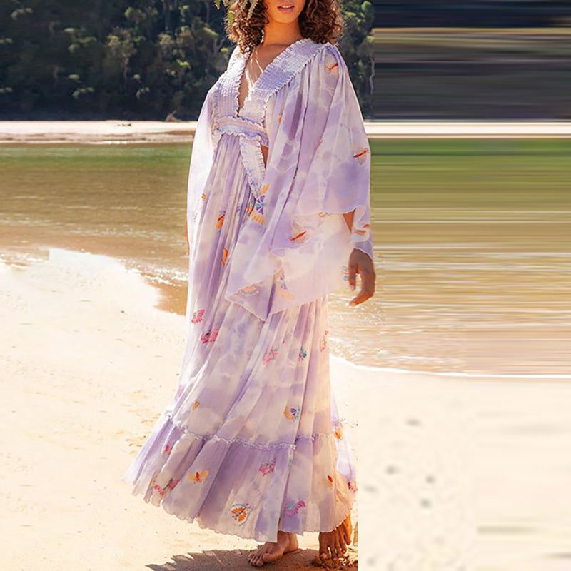 Variant image for Kvinnors Klänning Blommönster Lätt Material-13