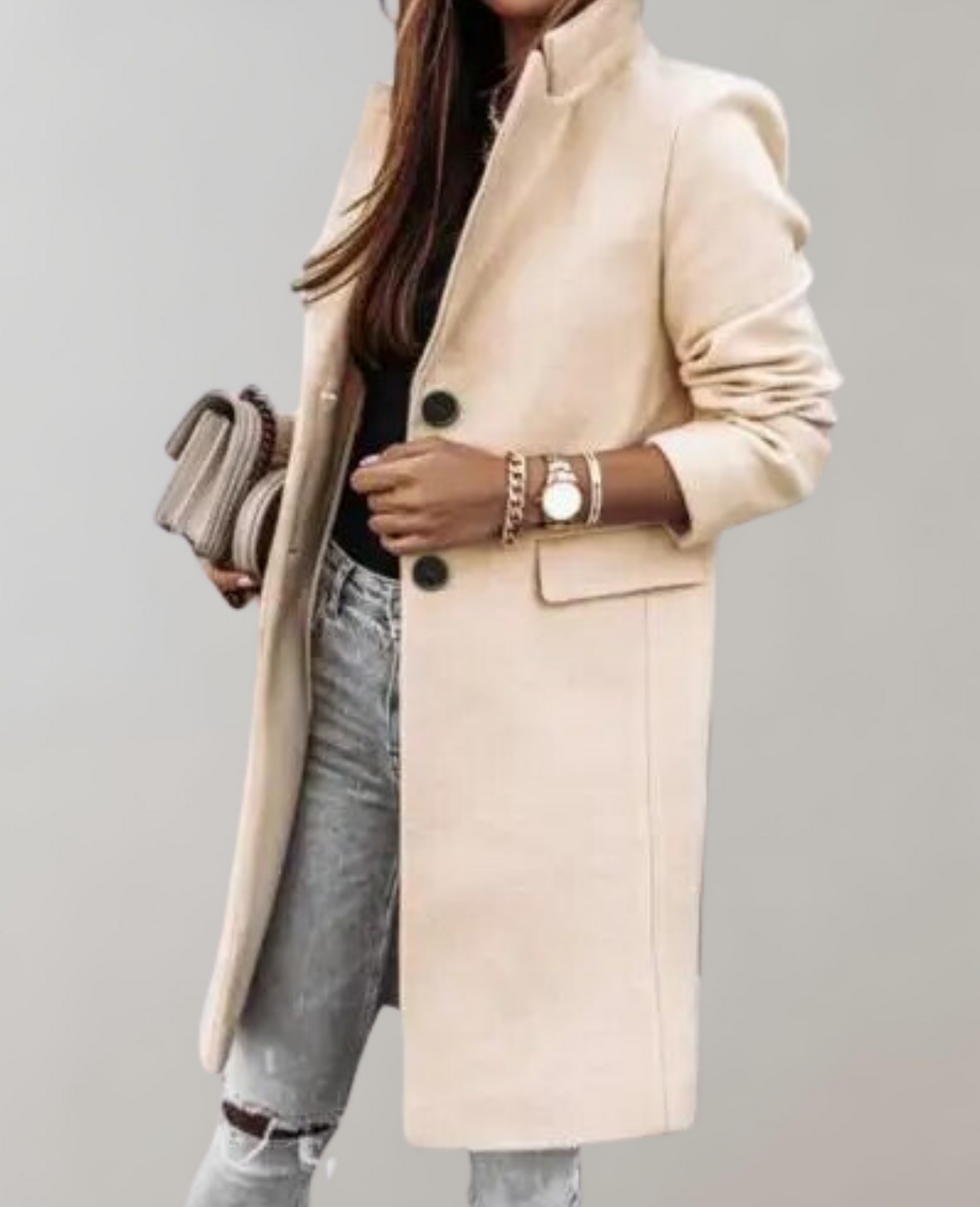 Lång Vinterrock Dam i Polyester och Ullblandning – Modern och Elegant Design för Kalla Dagar 4