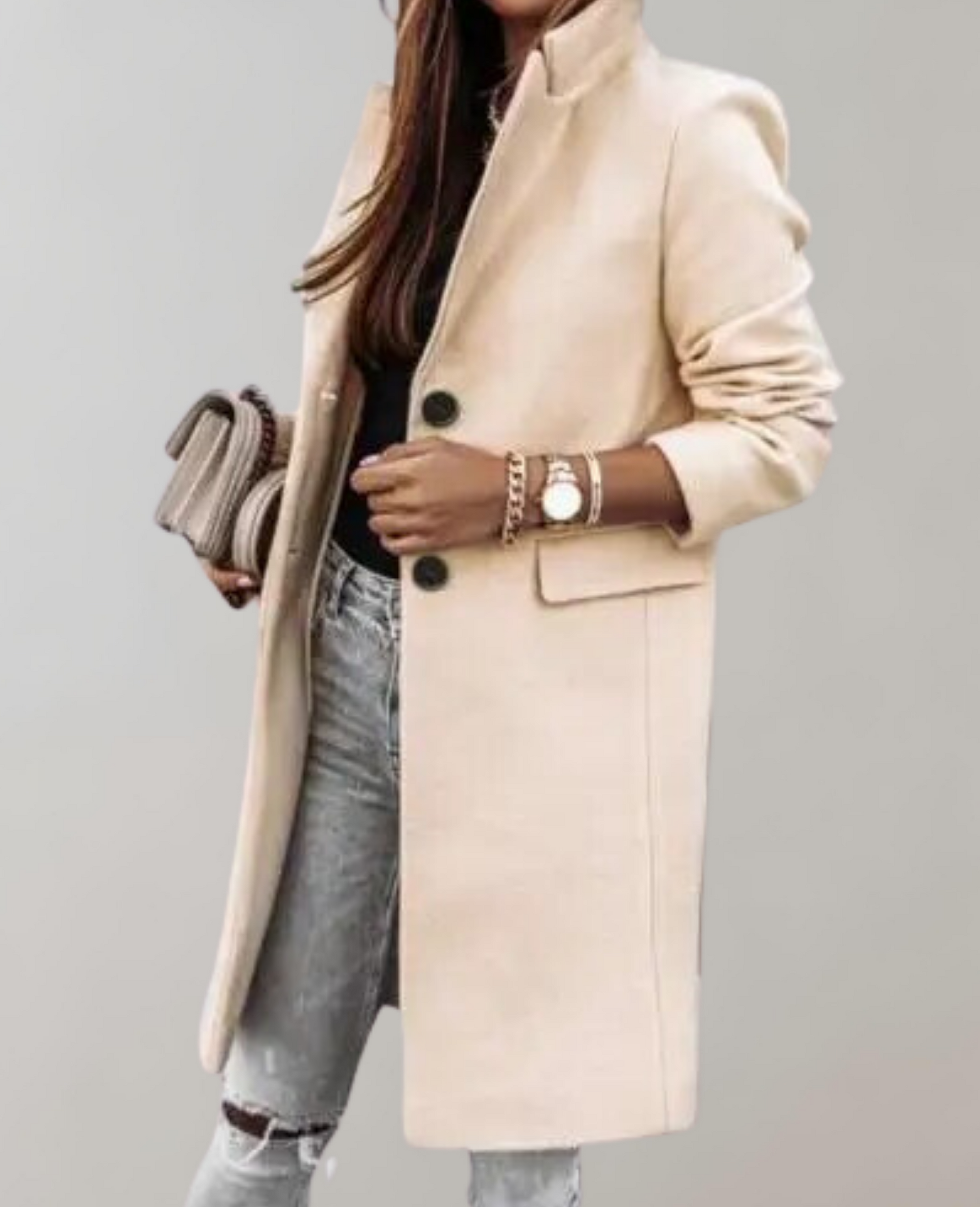 Lång Vinterrock Dam i Polyester och Ullblandning – Modern och Elegant Design för Kalla Dagar 4