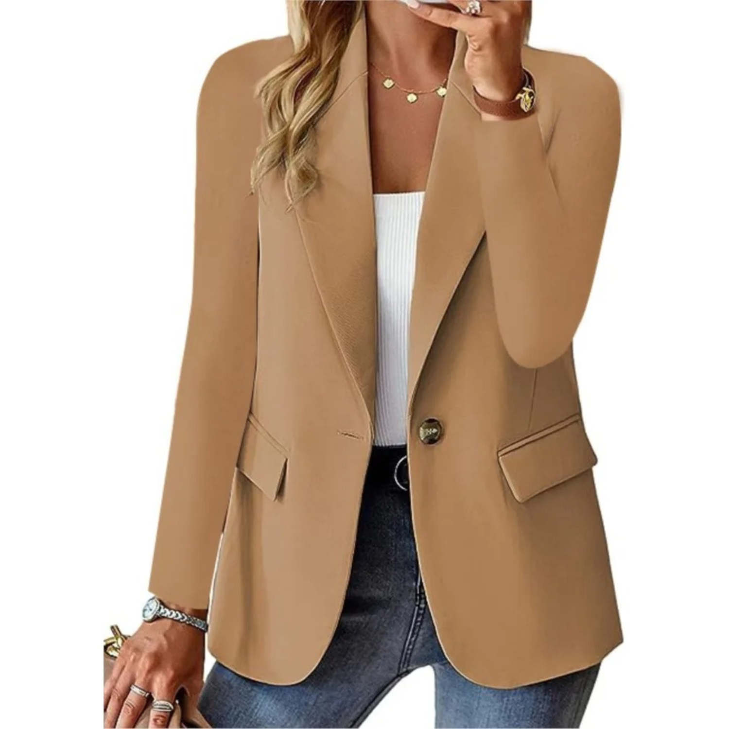 Slim Fit Kvinno Blazer Långärmad i Första Klassens Tyg – Elegant och Tidlös Design för Arbete och Fest 11