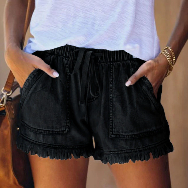 Dam Shorts Hög Midja Stretchig Denim 1