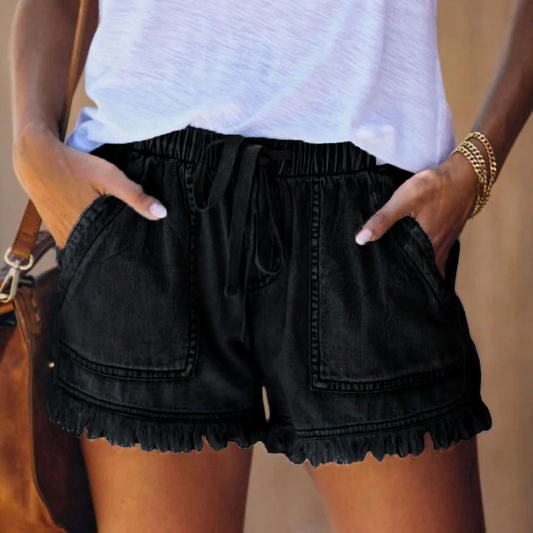 Dam Shorts Hög Midja Stretchig Denim 1