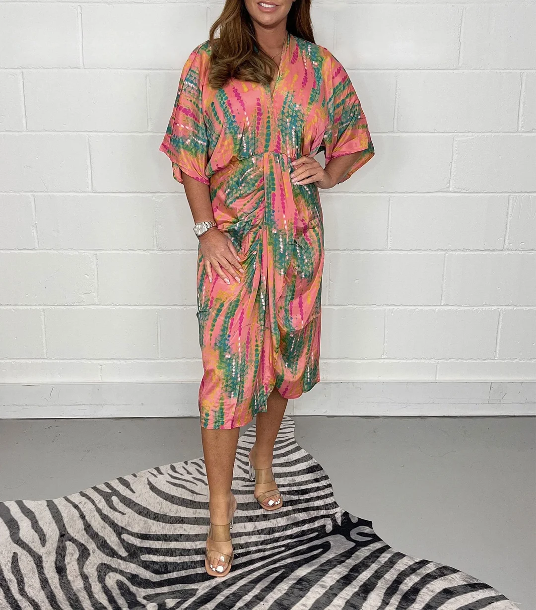 Dam Kimono Elegant Lättviktsmaterial med V-hals och Kimonoärmar-4