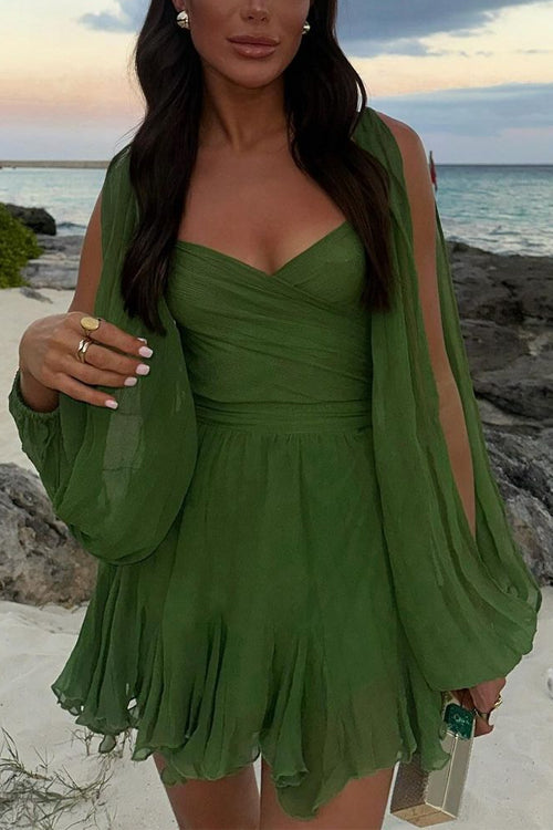 Kvinnors Glittrig Miniklänning med V-ringning och Snörning i Bomull och Polyester-4