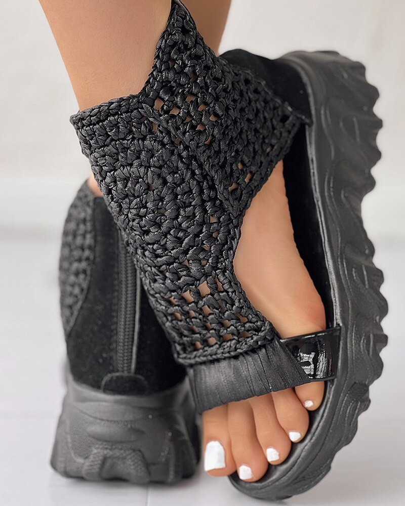 Dam Flip-Flops Stickade Elastiska Sommarsandaler-2