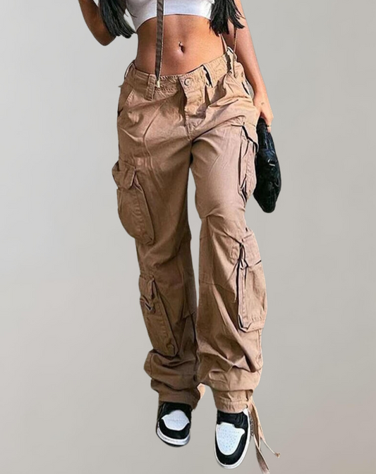 Dam Cargo Byxor Hög Midja Baggy Denim Snygga Byxor 1