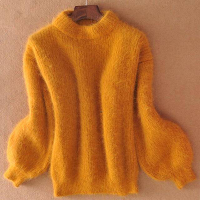Variant image for Stickad Dam Tröja Turtleneck Monokrom med Puffärmar i Mjuk Blandning av Polyester, Kashmir och Akryl-7