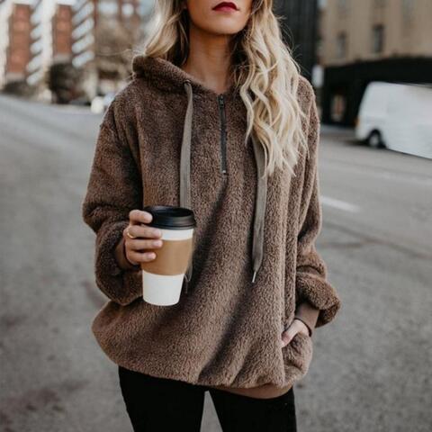 Kvinnors Hoodie Fluffig Avslappnad Vinterdesign Mjuk Tyg 1