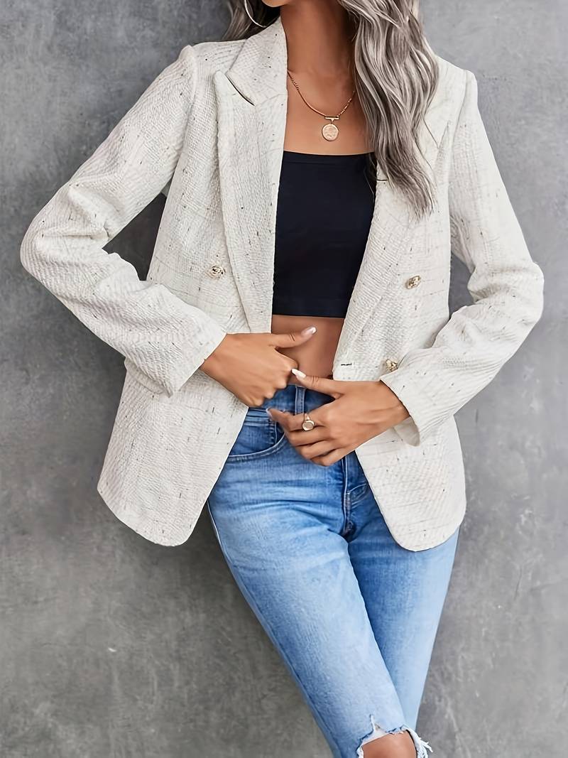 Kvinna Blazer Långärmad Vändbar Krage Andningsbart Material-2
