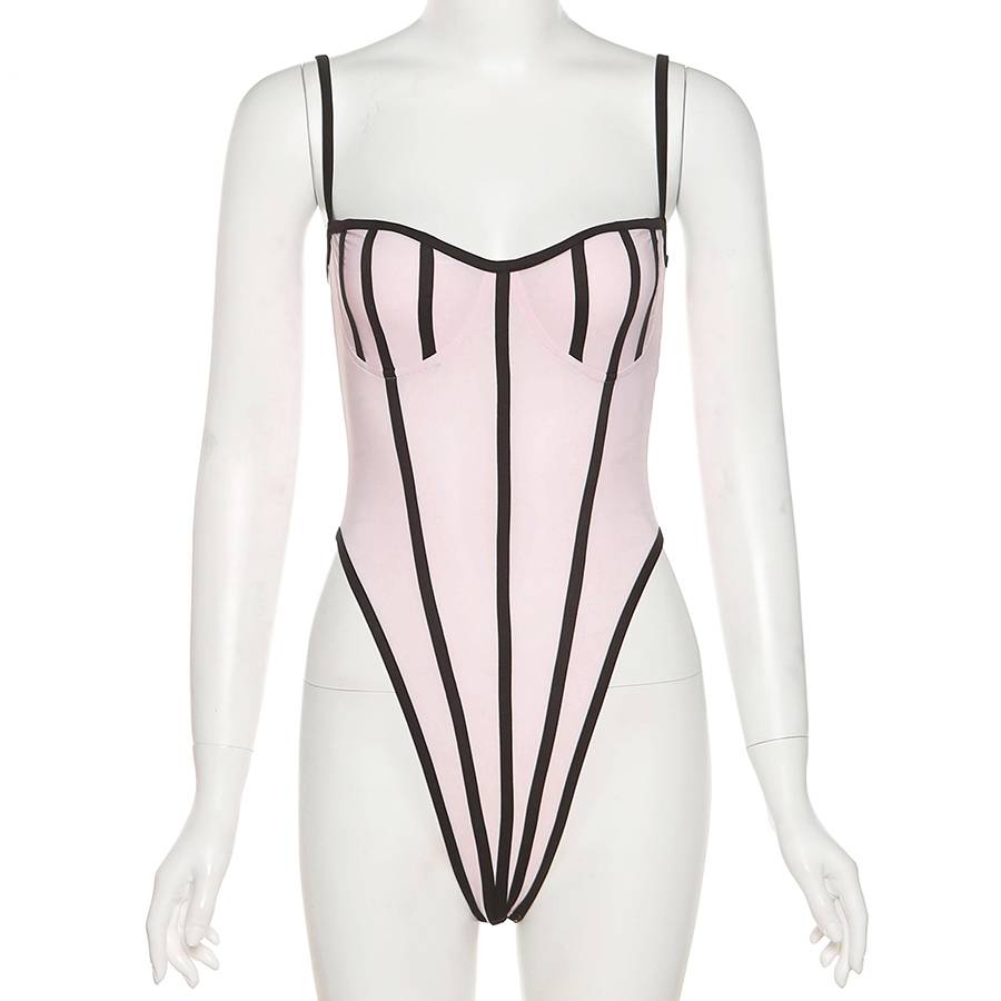 Dam Bodysuit Randig Ärmlös Spaghetti Band Polyester Spandex 3