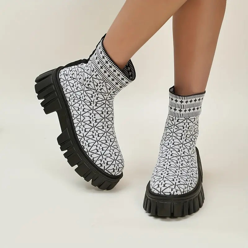 Dam Plattformsstövel Geometrisk Design Syntetisk Material-6