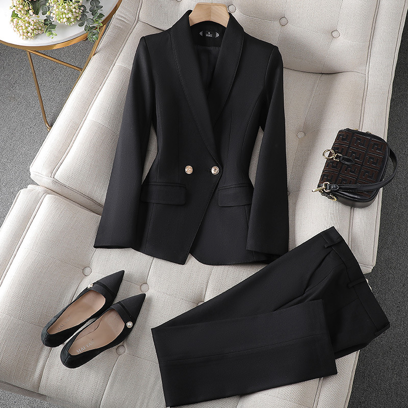 Kostym Set Dam Elegant Mjuk Polyester Blazer Byxor 9