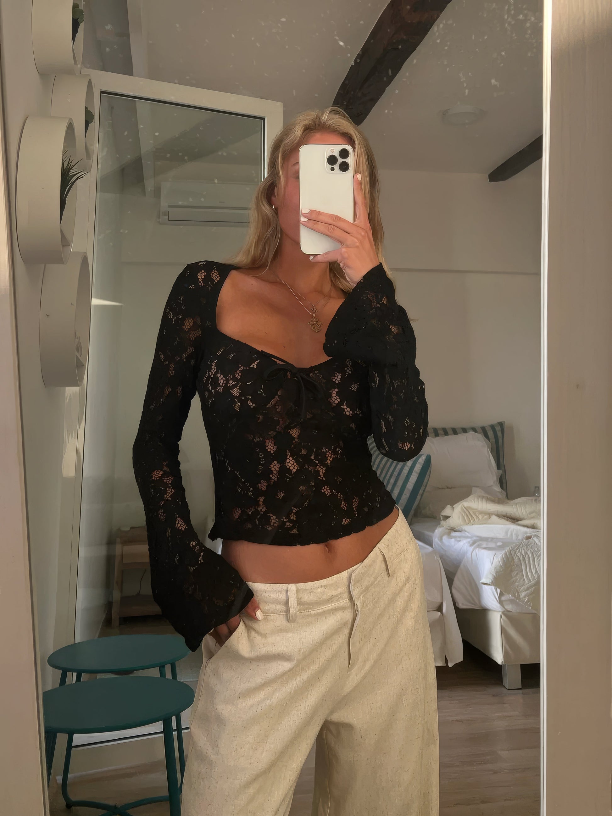 Kvinnors Långärmad Topp Elegant Högkvalitativt Tyg Kort Silhuett-3